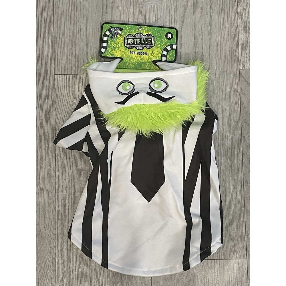 NEW Beetlejuice Green White Black Halloween Pet Dog Costume w/ Hair - Size M